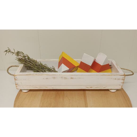 Handcrafted Farmhouse Decor Footed Wooden Tray Box Rustic 14 in. - Picture 1 of 5
